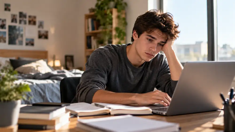 Young adult struggling to focus on school and career responsibilities