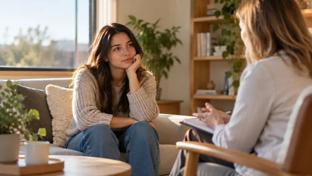 Young adult talking with a counselor about family and relationship concerns