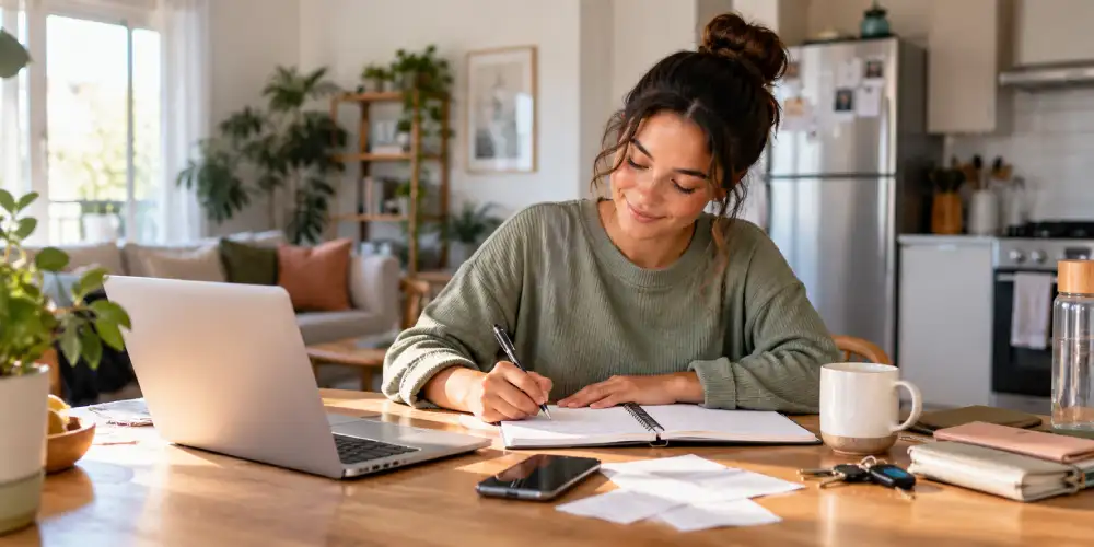 Young adult practicing independent living skills at home